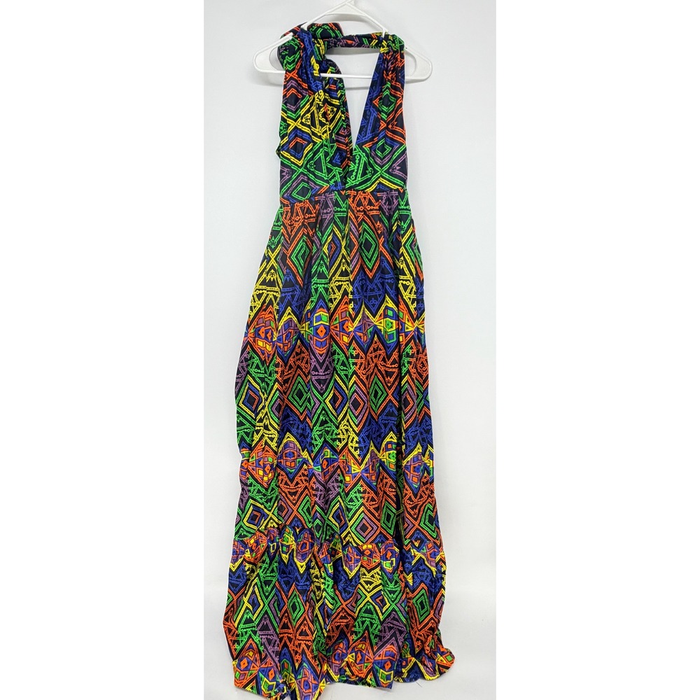 Ace Kouture Women African Geometric Tribal Print Halter Maxi Dress NWT Size L - Picture 5 of 10